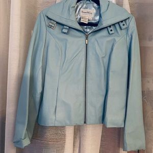 ~SALE~PAMELA McCOY LEATHER JACKET LIGHT BLUE M
